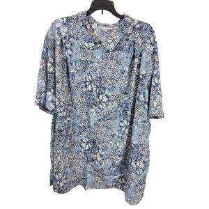 Only Necessities Blue Floral Print Button Down Blouse Top Womens‎ Size 3X